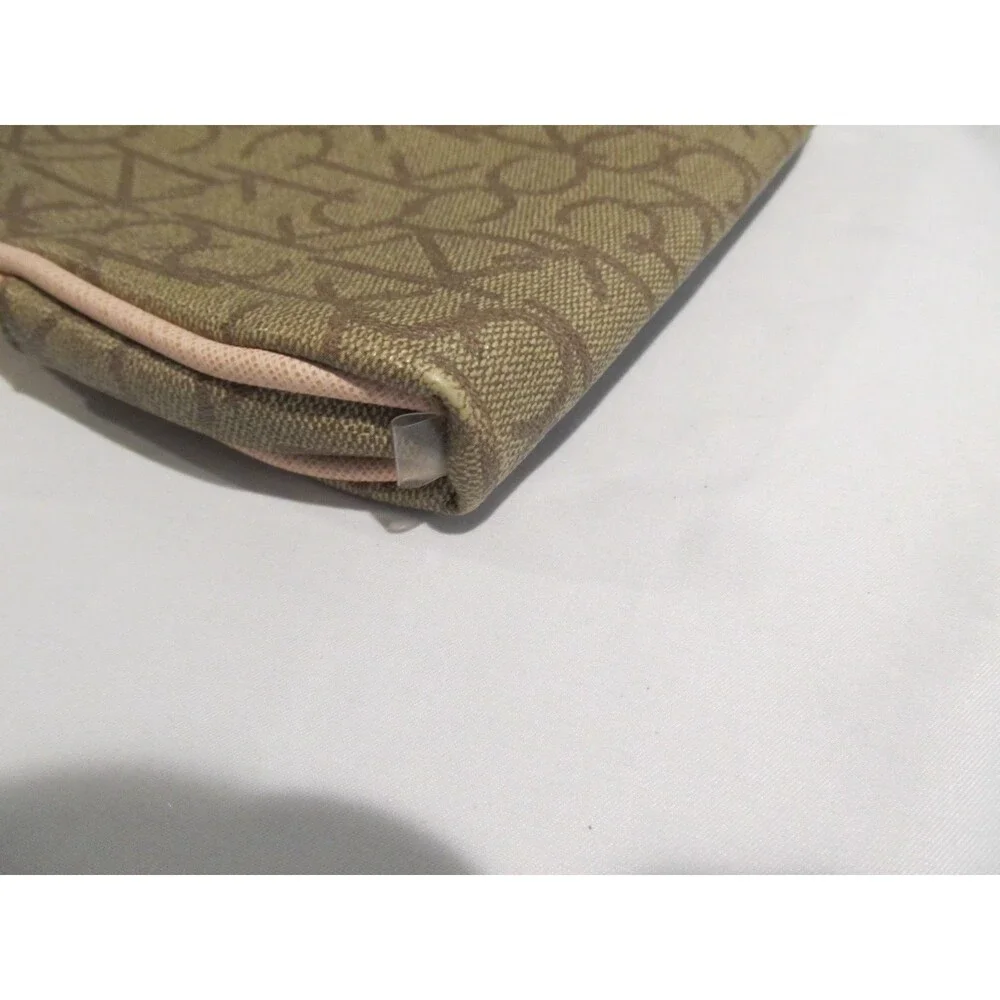 Calvin Klein CK Logo Cosmetic Bag | Beige Monogram Makeup Bag | Preowned